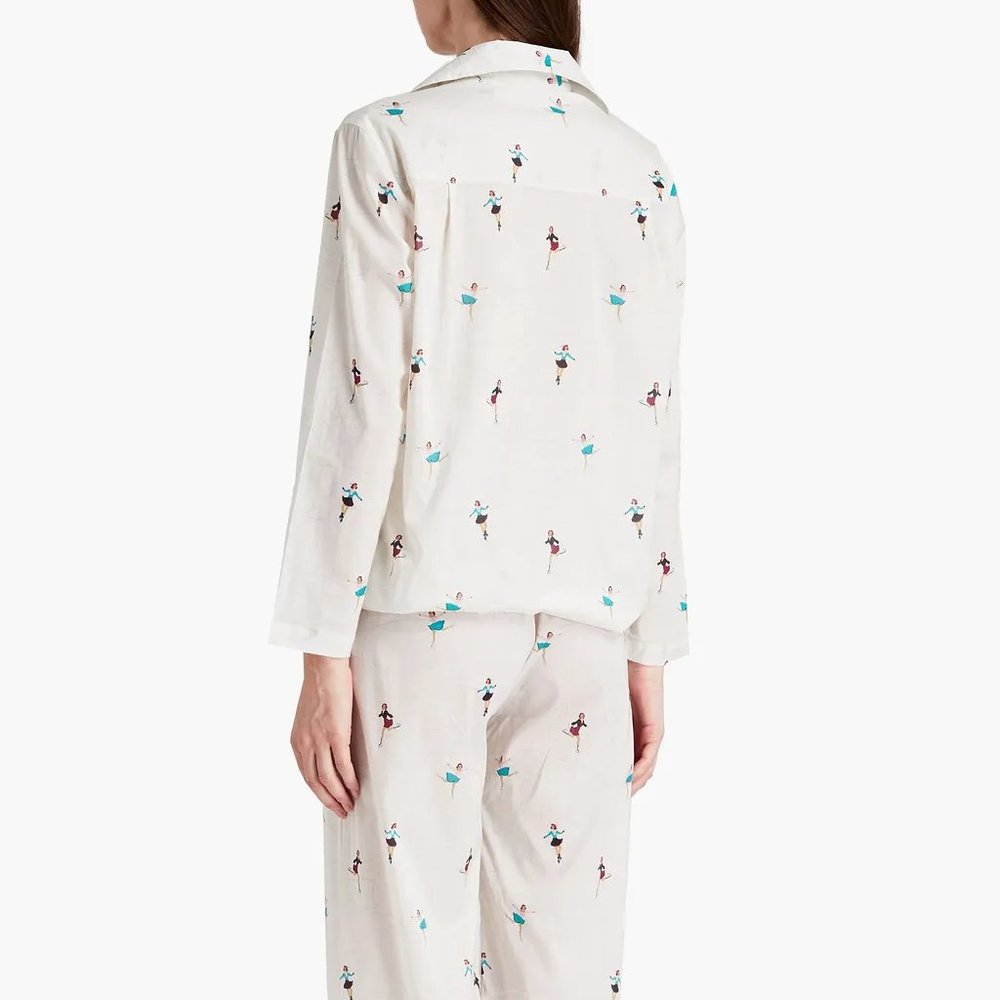 POUR LES FEMMES Cotton-Voile Luxe Pajama Set in Ivory Skater Print Size XL New - Picture 3 of 5